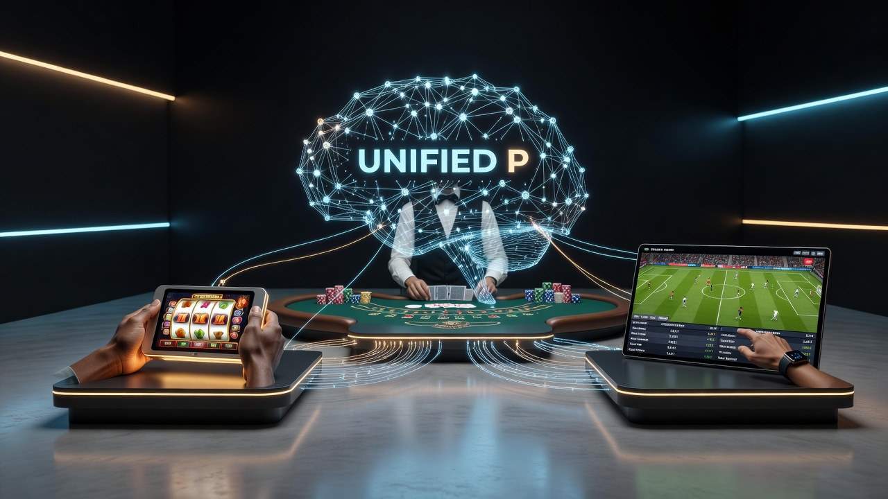 Diagram showing reward flow between mobile reels, dealer tables, and sports betting through a central payment channel