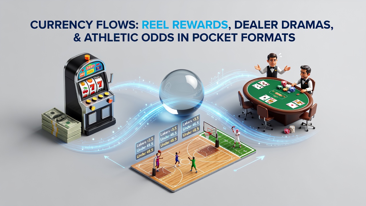 Close-up of smartphone screen showing real-time currency transfer between slot reels, dealer table, and sports odds dashboard