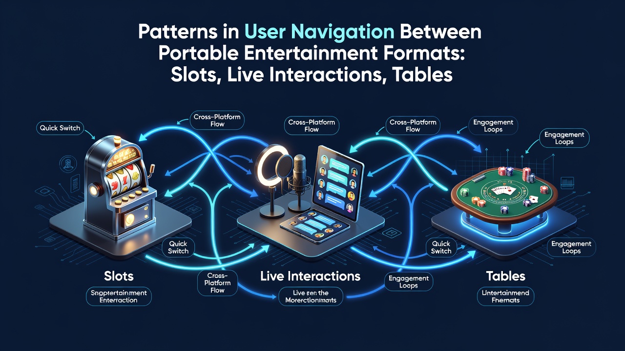 Illustration of payment flows and customer support connecting different mobile gaming sections including slots, live tables, and sports bets
