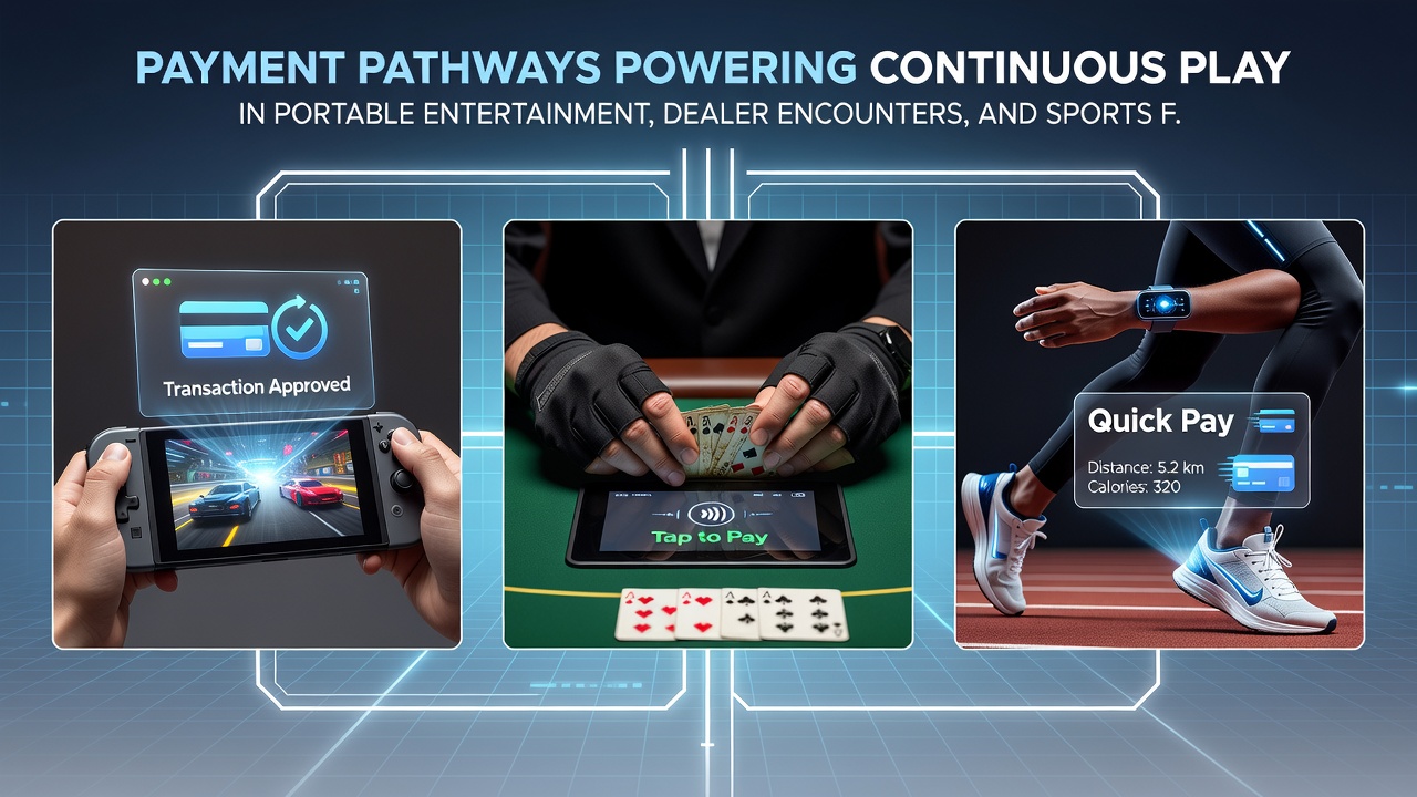 Network diagram showing payment routes linking mobile gaming sessions, live dealer tables, and live sports betting interfaces